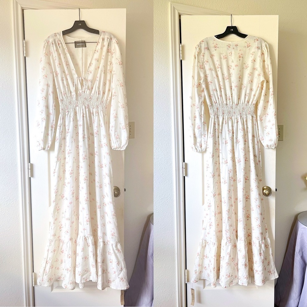Reformation Chantal Dress Floral Linen Geraldine White Maxi Size XL NWT - Picture 2 of 9